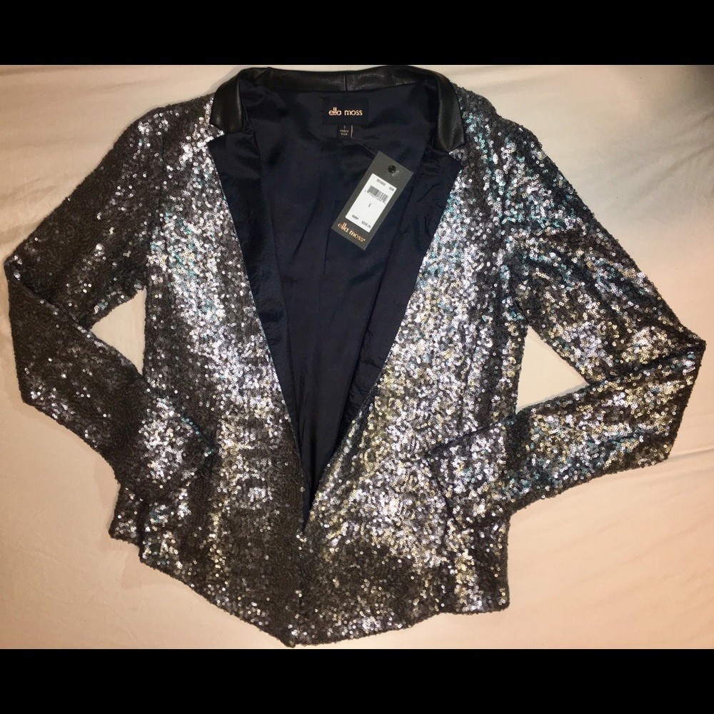 Metallic Gray Ella Moss Sequin Blazer